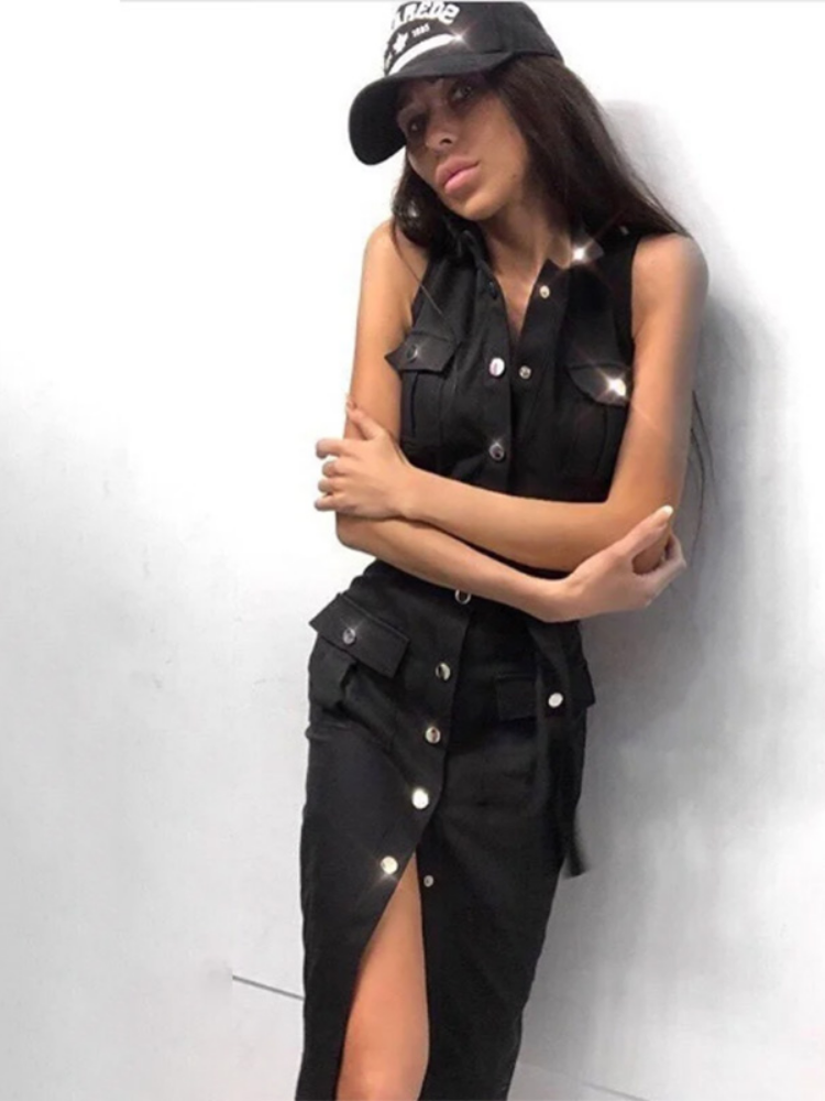 New Women Bandage Button Dress