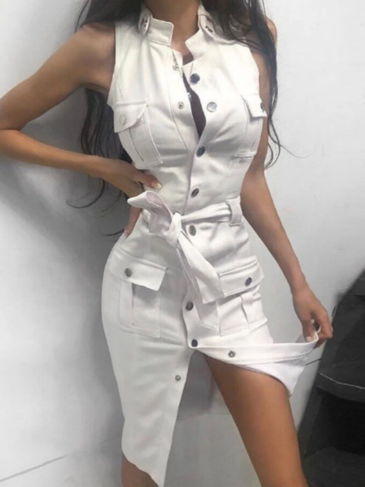 New Women Bandage Button Dress