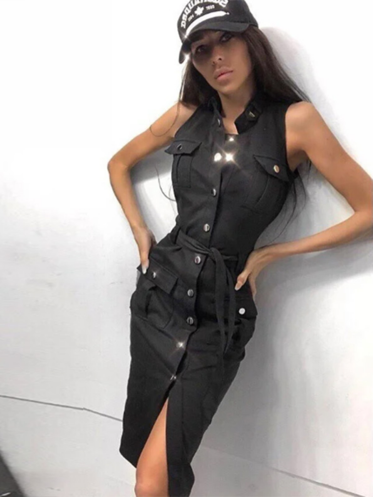 New Women Bandage Button Dress