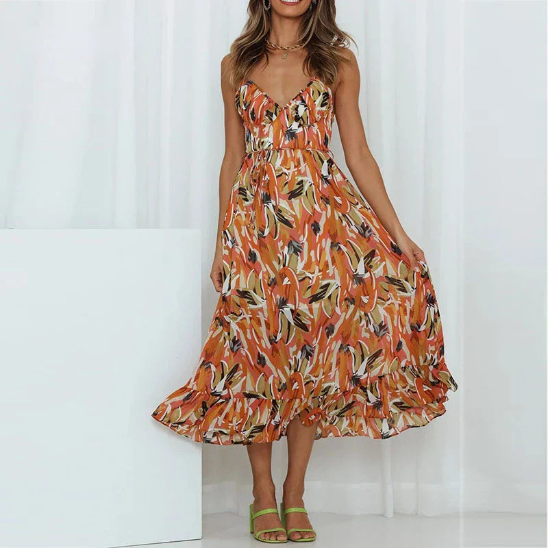 Summer Fashion Elegant VNeck Backless Sling Boho Dress