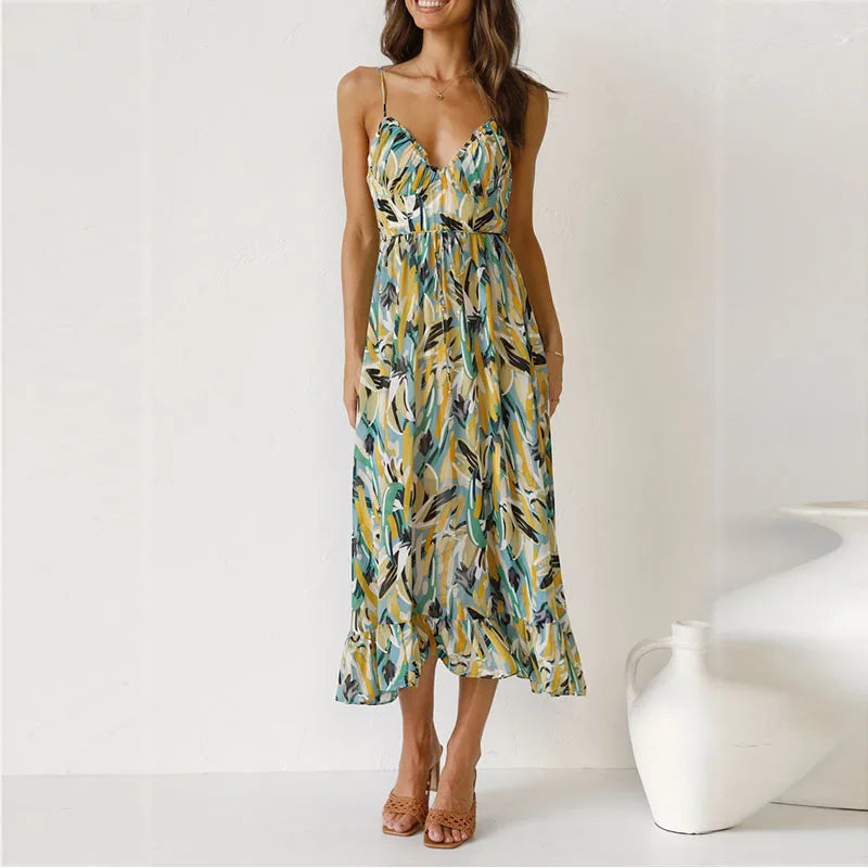 Summer Fashion Elegant VNeck Backless Sling Boho Dress