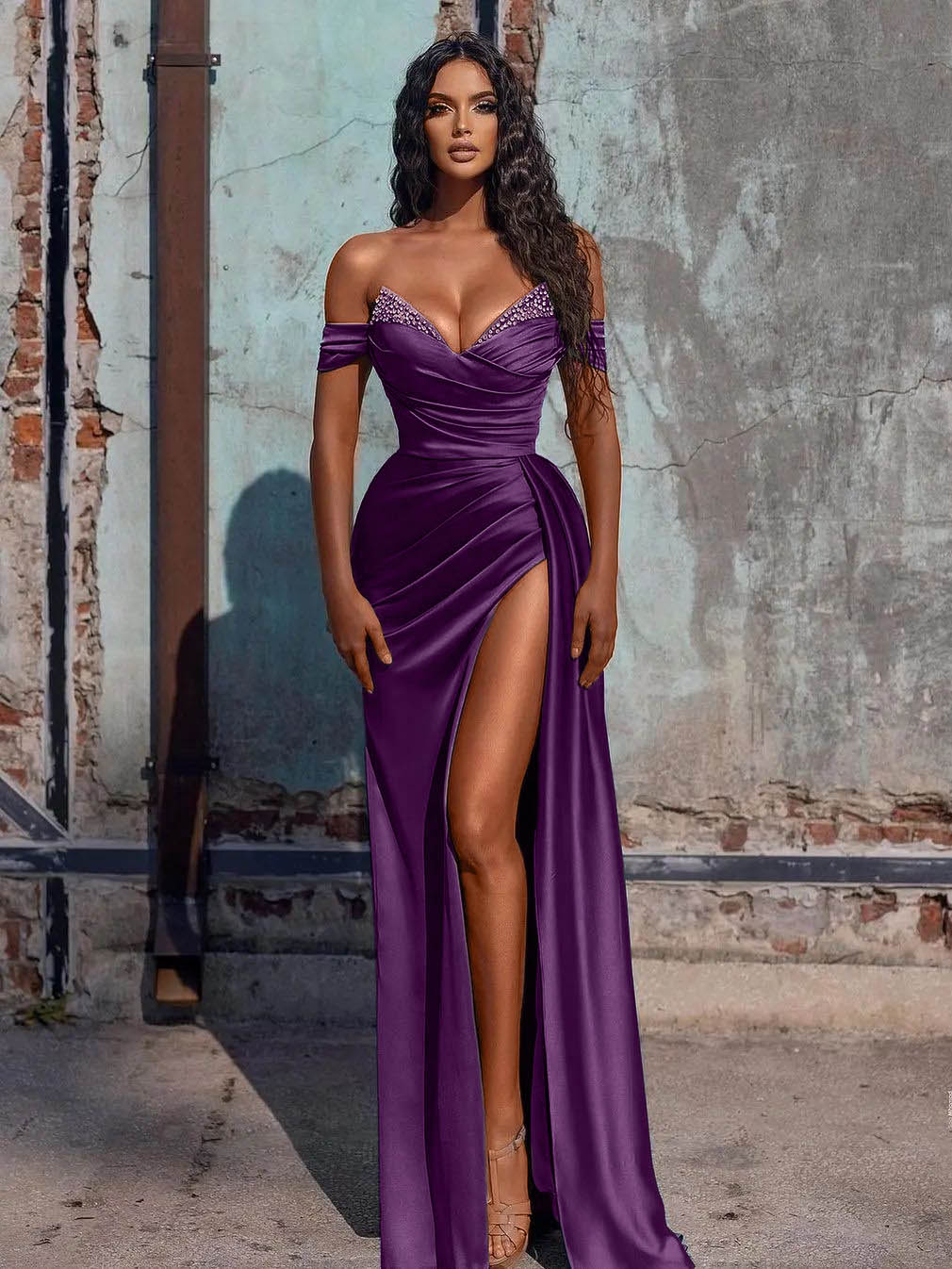 Mermaid Satin Long Prom Dress with Slit - View 6 | VelvetHem