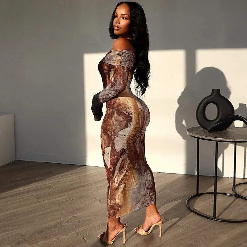 Print One Shoulder Midi Dress - View 3 | VelvetHem