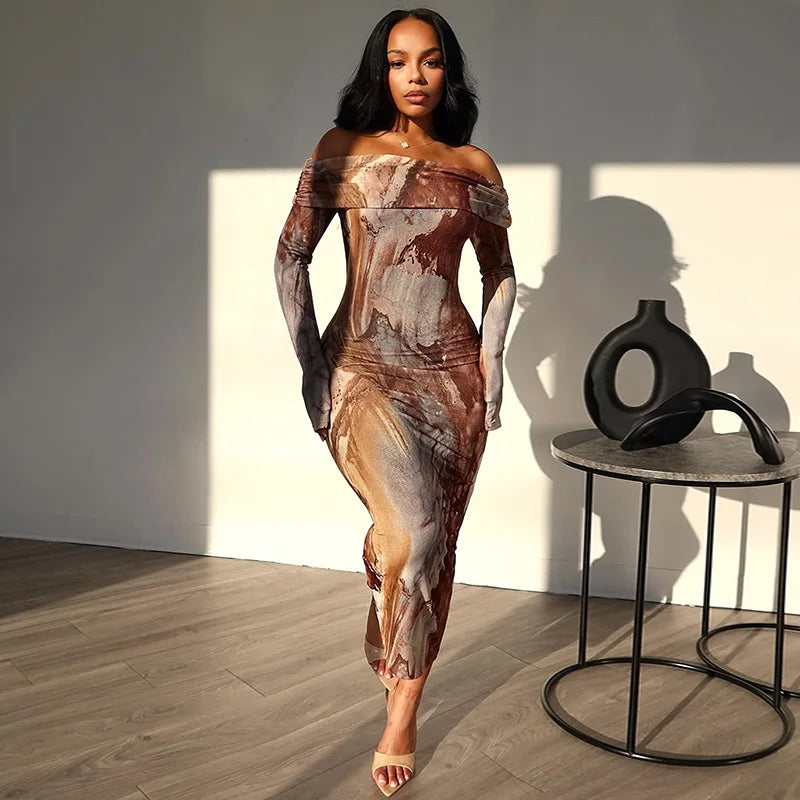 Print One Shoulder Midi Dress - View 2 | VelvetHem