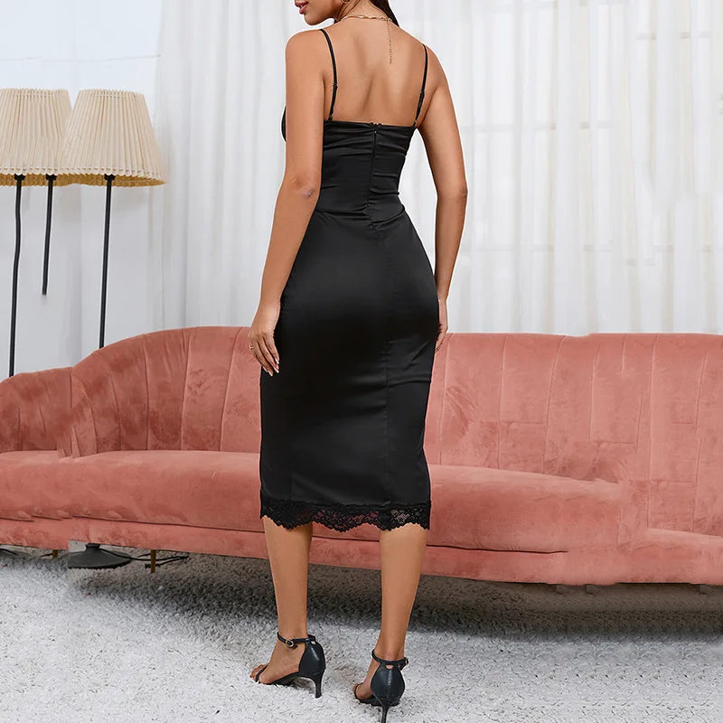 Lace Halter V Neck Midi Dress - View 3 | VelvetHem