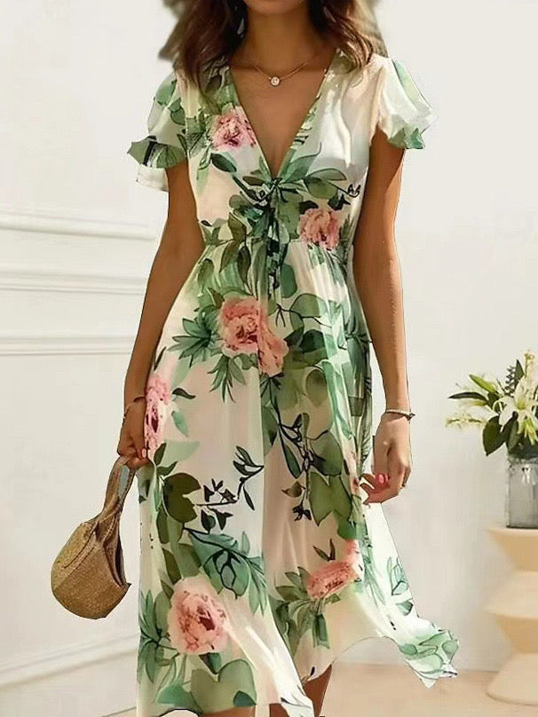 Summer Elegant Floral Regular Fit Dress Ruffled Sleeve