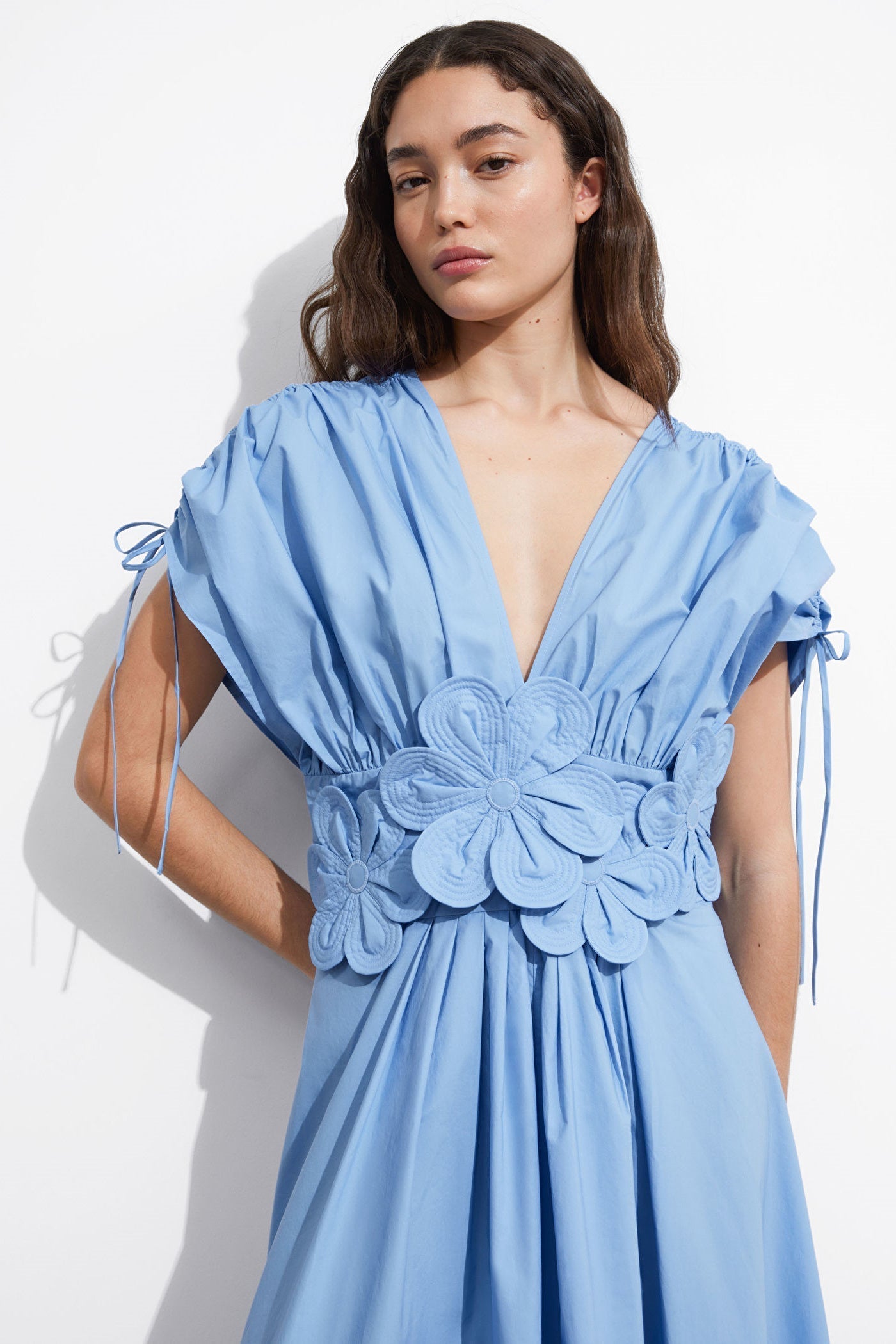 Carla Boutique V Neck Maxi Dress with Floral Appliqué Chic Silhouette Collection