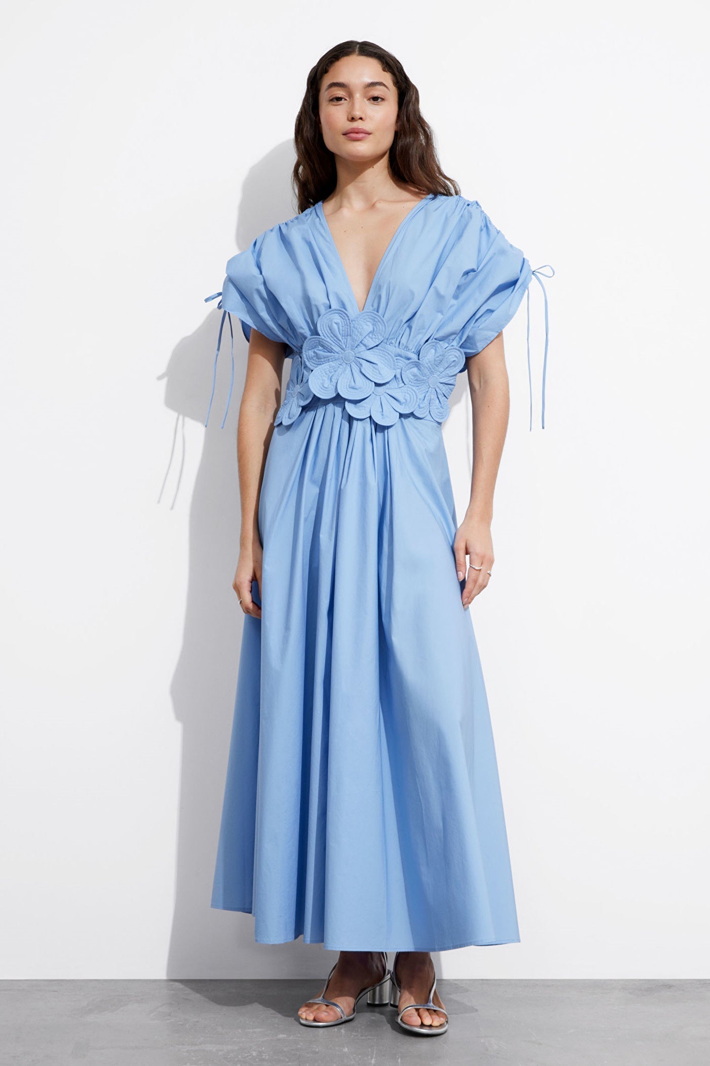 Carla Boutique V Neck Maxi Dress with Floral Appliqué Chic Silhouette Collection