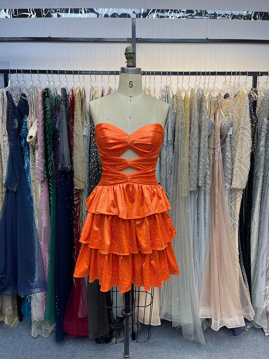 A-Line Strapless Sweetheart Satin Homecoming Dress with Keyhole - View 7 | FashionDia