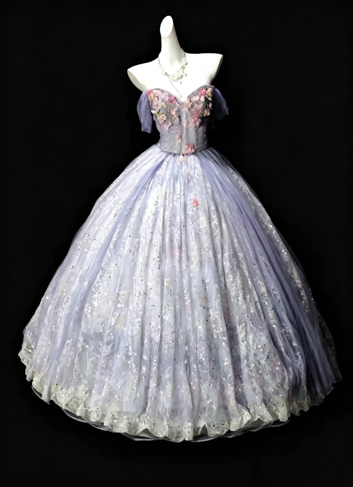 Pretty Purple Ball Gown Off The Shoulder Tulle Lace Sequin Quinceanera Dress D3624