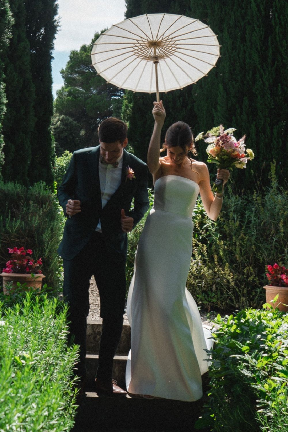 Simple Mermaid Strapless White Long Wedding Dress with Button Up