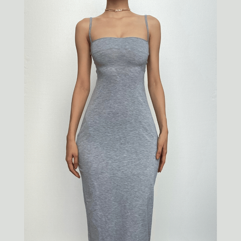 Cross back lace up self tie backless solid square neck midi dress