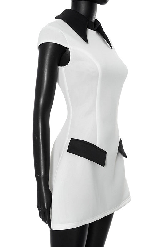 Inés Timeless Polyester Cap Sleeve Mini Dress with Contrasting Colour Elevated Occasion Wear