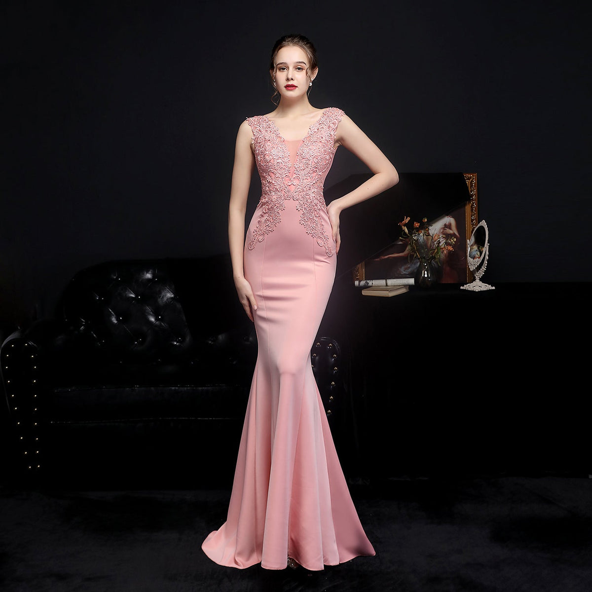 Full Lace European Diamond Toast Bride Fishtail Evening Dress - View 5 | VelvetHem