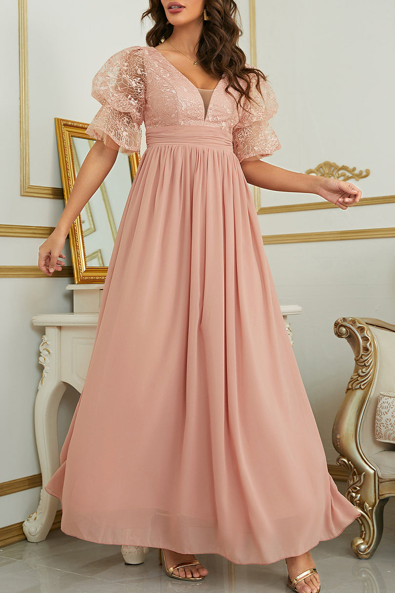 Celebrities Elegant Solid Lace V Neck Evening Dress Dresses - View 5 | VelvetHem