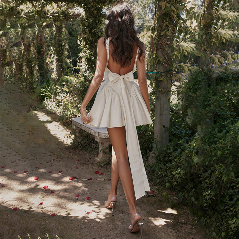Summer Rain Backless Lace up Bow Evening Dress - VelvetHem