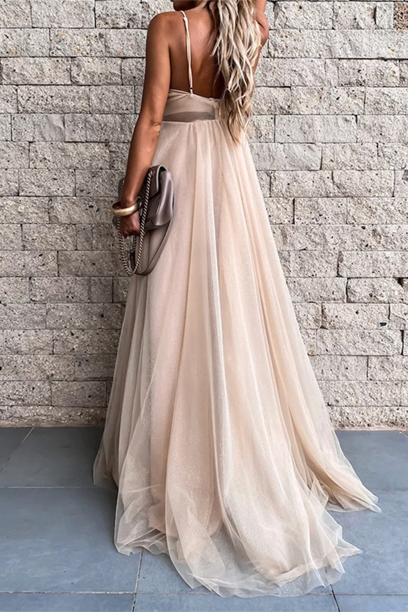 Sexy Formal Solid Mesh V Neck Evening Dress Dresses - View 3 | VelvetHem