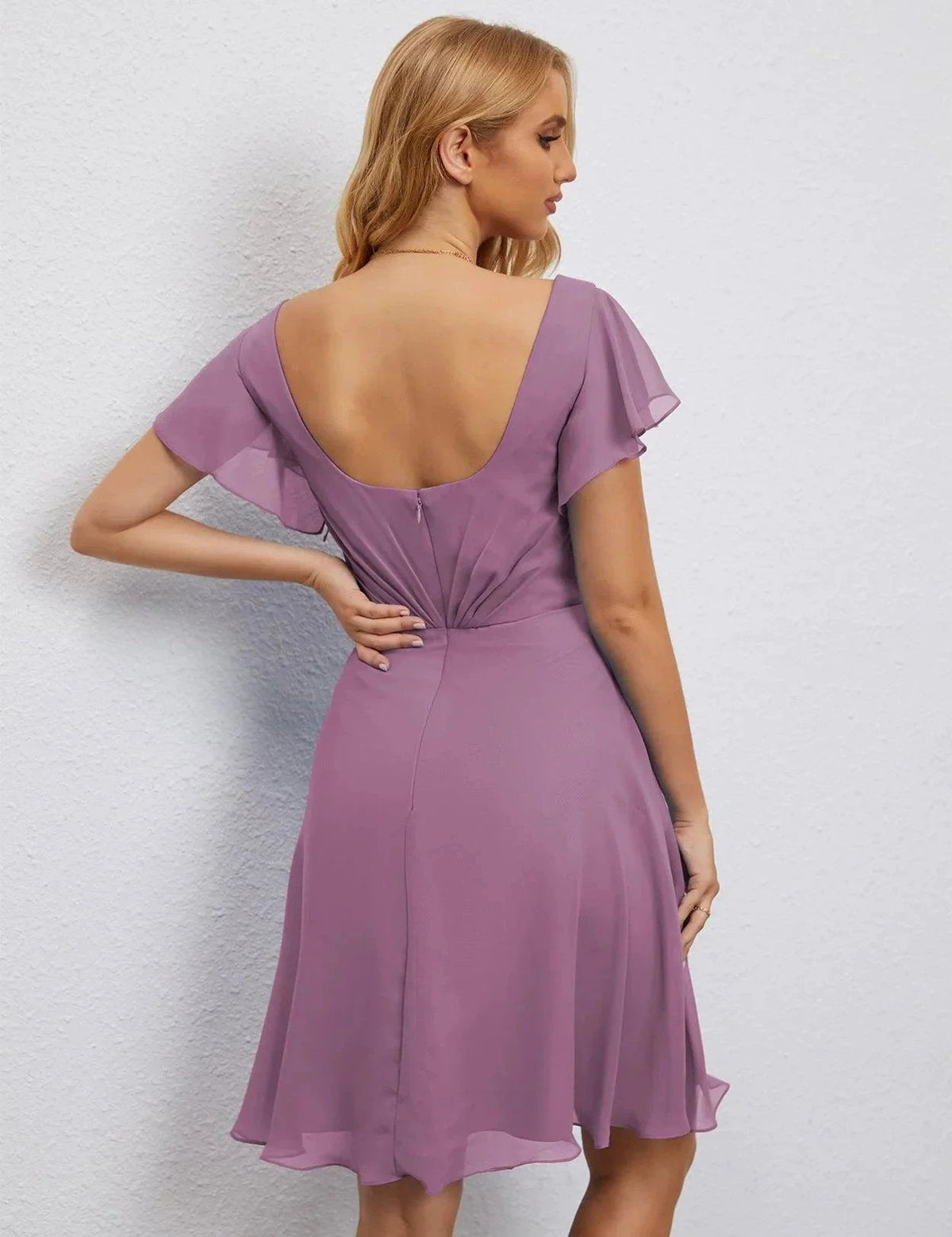ZapDress U Back Homecoming Dress Formal Prom Dress Knee Length Short Sleeves Cocktail Party Dress 28077 (ZD16953)