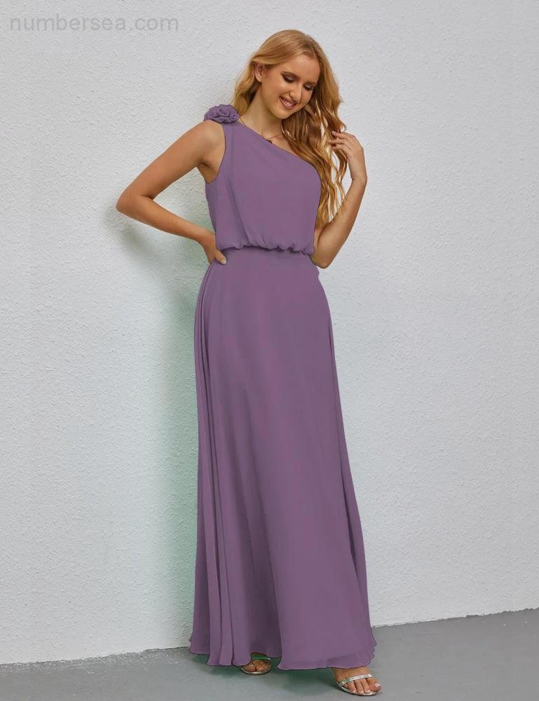 Ruffled One Shoulder Sleeveless Long Bridesmaid Dresses A-line Formal Evening Gown Side Split 28080 (ZD17018)