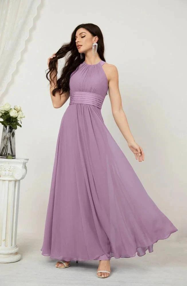 Numbersea Formal Party Gown Dress Chiffon Halter Long Sleeveless Bridesmaid Dresses 2802 by numbersea