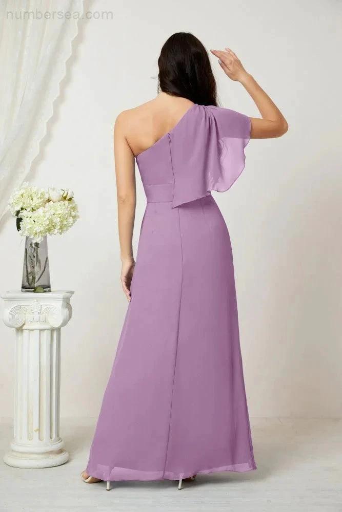 ZapDress  Chiffon Ruffled One Shoulder Long Bridesmaid Dresses A-line Formal Evening Gown Side Split 2809 (ZD17049)