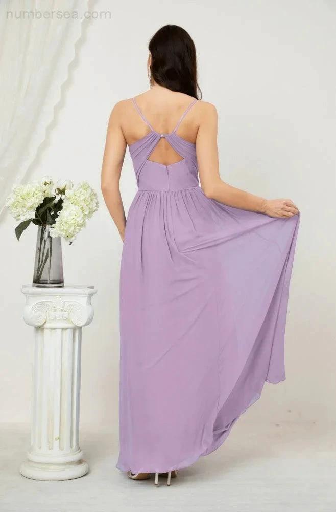 ZapDress  Neck Bridesmaid Dresses Chiffon Long Spaghetti A-line Formal Prom Gown for Wedding Party Evening 2801 (ZD16961)