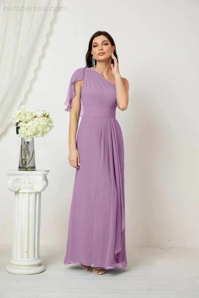 ZapDress  Chiffon Ruffled One Shoulder Long Bridesmaid Dresses A-line Formal Evening Gown Side Split 2809 (ZD17049)