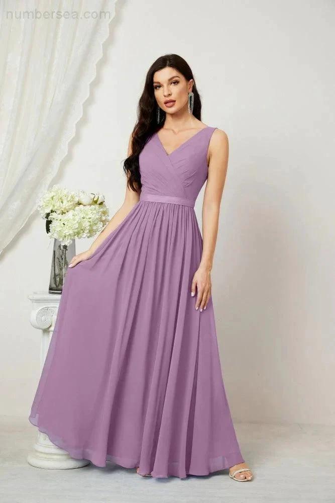 Women's Chiffon Long Bridesmaid Dresses A line Sleeveless Formal Prom Gown for Evening Party Homecoming Dresses 2808 (ZD16947)
