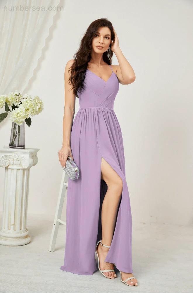 ZapDress  Neck Bridesmaid Dresses Chiffon Long Spaghetti A-line Formal Prom Gown for Wedding Party Evening 2801 (ZD16961)