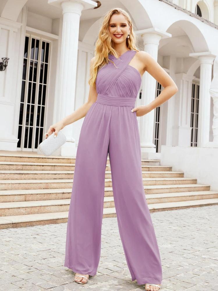 Numbersea Crisscross Neck Jumpsuit Formal Evening Dress Long Bridesmaid Dresses Bell-bottomed Pants 28033 by numbersea