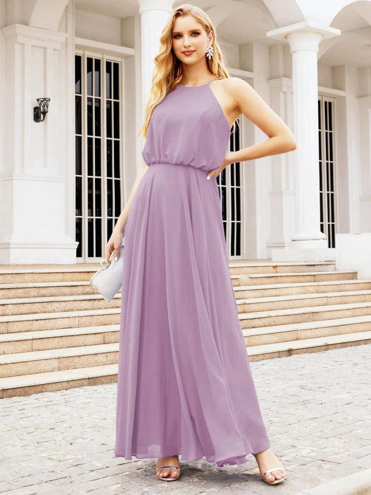 Numbersea Halter Long Bridesmaid Dresses Formal A line Juniors Dress 28029 by numbersea
