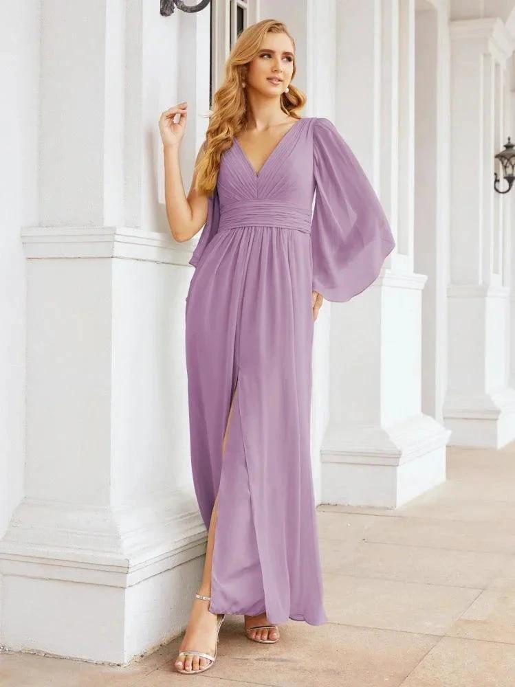 Numbersea Bridesmaid Dresses with Split for Wedding Party Flutter Sleeves 28045 by numbersea