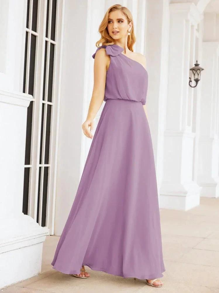 Numbersea Chiffon Ruffled One Shoulder Sleeveless Long Bride Dresses A-line Formal Evening Gown Side Split 28057 by numbersea