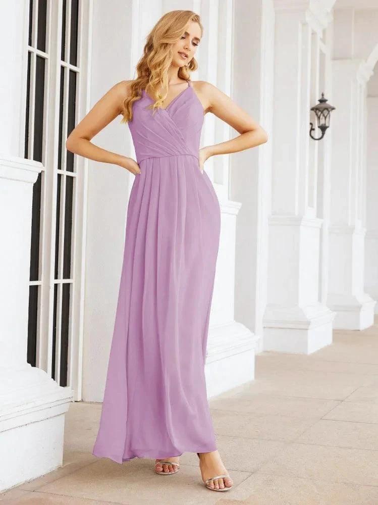Numbersea Spaghetti Strap Bridesmaid Dresses V-Neck Long A-Line Formal Prom Gowns 28063 by numbersea