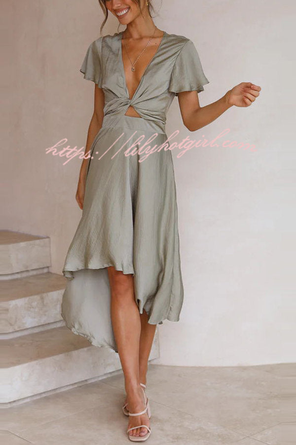 Sunny Daze Butterfly Sleeves Satin Party/ Wedding Dress - Fashionpara