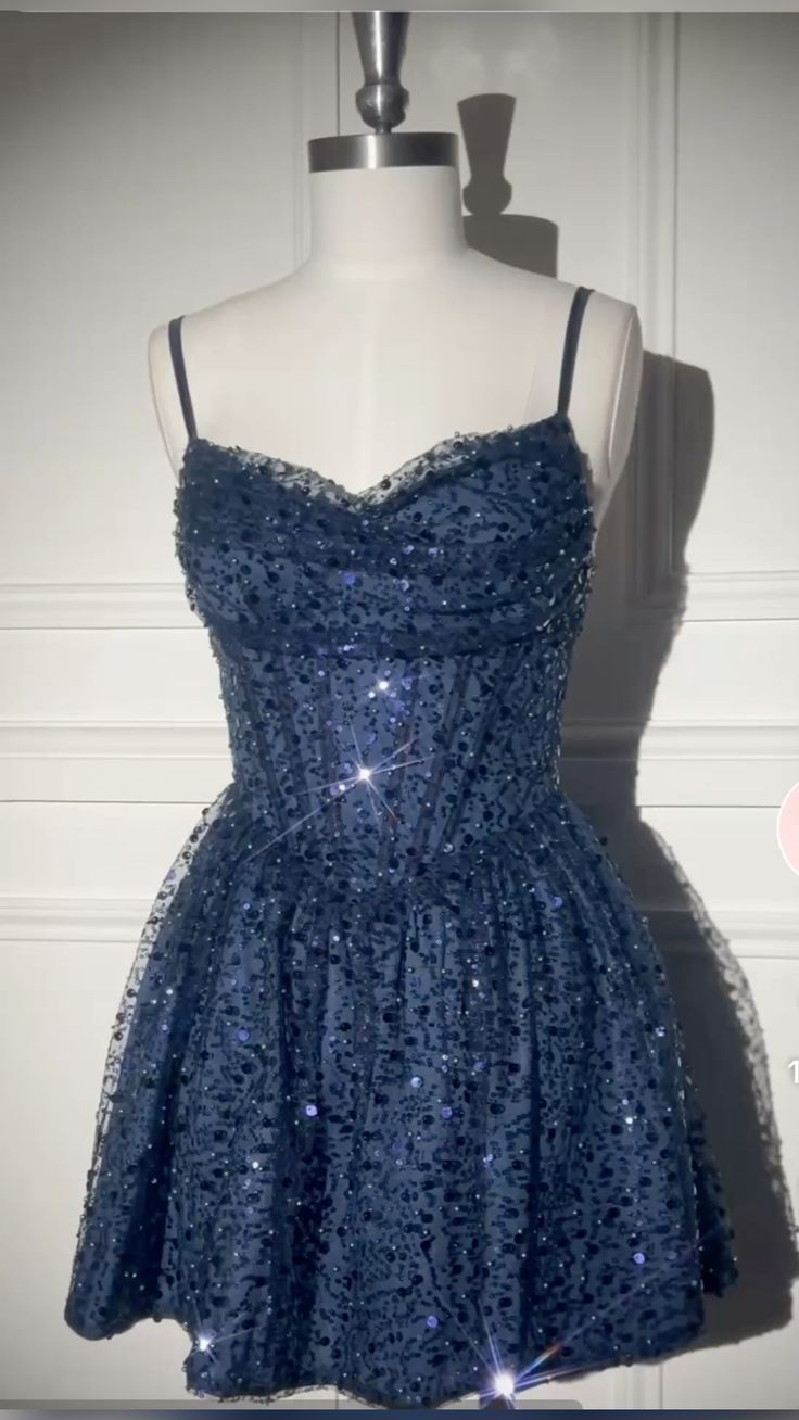 Spaghetti Straps A-Line Sequin Homecoming Dress Short Birthday Dress