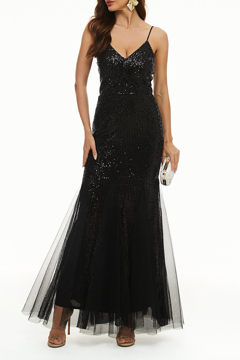 Sexy Formal Solid Patchwork V Neck Evening Dress Dresses - View 5 | VelvetHem