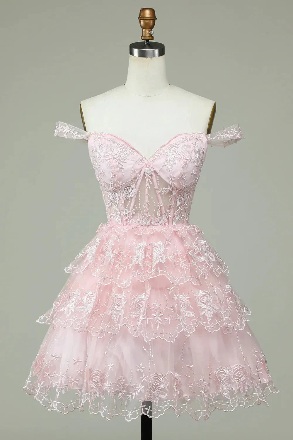 Pink Off The Shoulder Corset Homecoming Dress With Lace Y2471 by simplepromdress