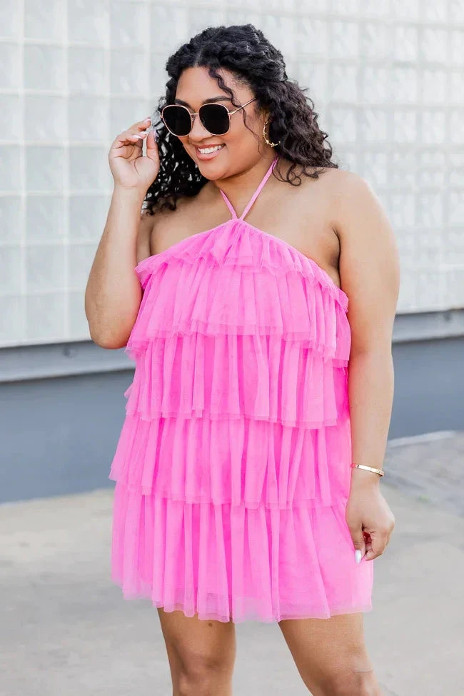 Layer Hem Backless Mesh Overlay Halter Dress Pink Homecoming Dress Y2569 by simplepromdress