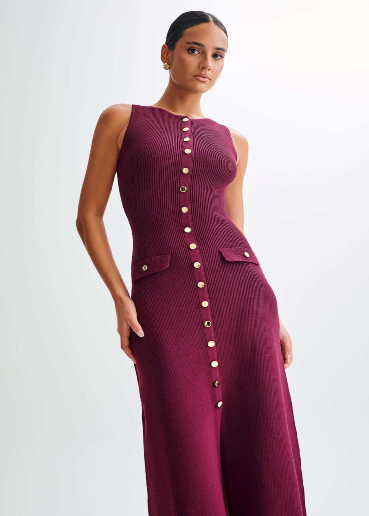 Juliette Ribbed Knit Button Midi Dress
