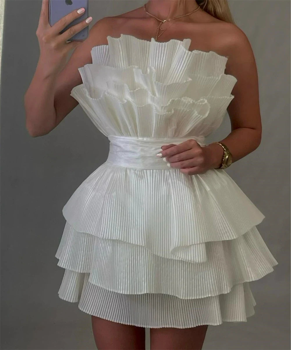 A line Strapless Tiered Short Homecoming Dress Party Gown    fg8078