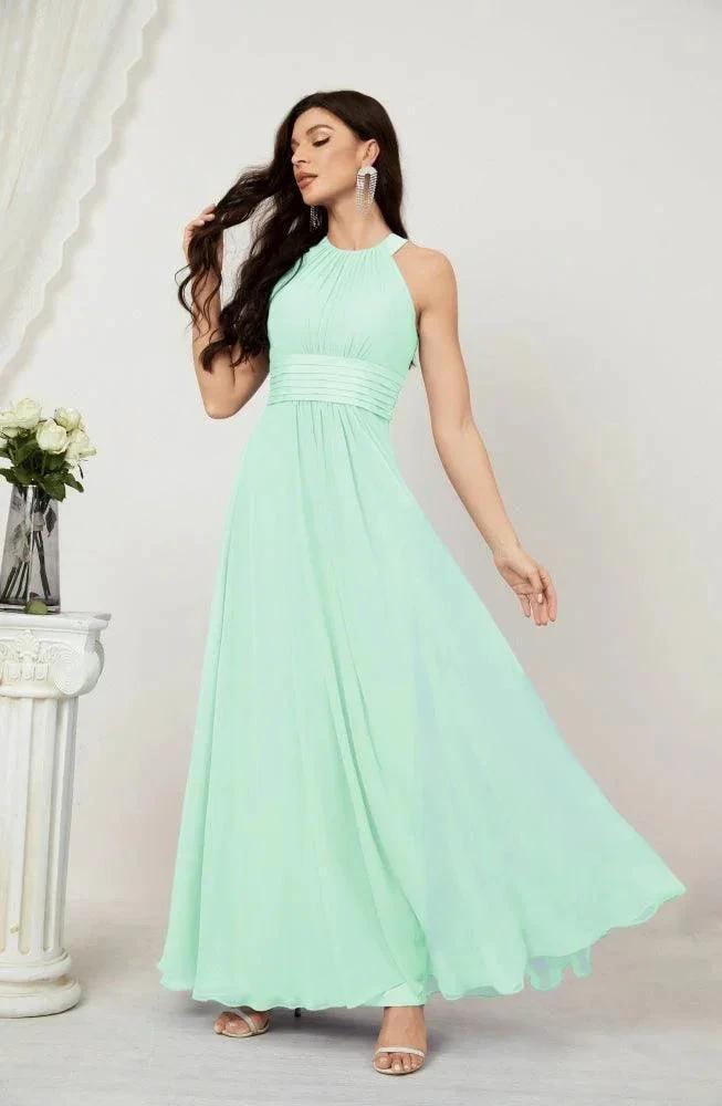 Numbersea Formal Party Gown Dress Chiffon Halter Long Sleeveless Bridesmaid Dresses 2802 by numbersea