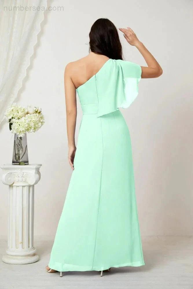 ZapDress  Chiffon Ruffled One Shoulder Long Bridesmaid Dresses A-line Formal Evening Gown Side Split 2809 (ZD17049)