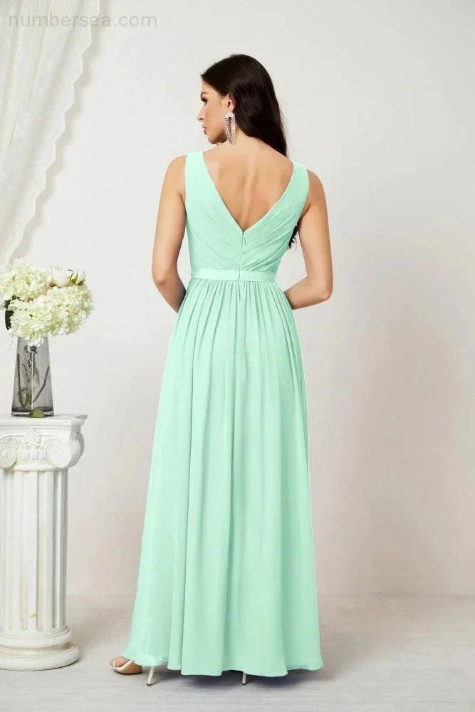 Women's Chiffon Long Bridesmaid Dresses A line Sleeveless Formal Prom Gown for Evening Party Homecoming Dresses 2808 (ZD16947)