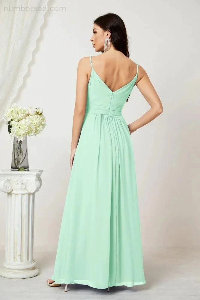 ZapDress Chiffon V-Neck Bridesmaid Dress Spaghetti Strap Long Formal Party Prom Gowns with Slit 28010 (ZD17028)