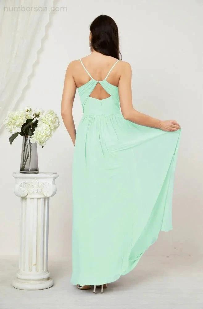 ZapDress  Neck Bridesmaid Dresses Chiffon Long Spaghetti A-line Formal Prom Gown for Wedding Party Evening 2801 (ZD16961)