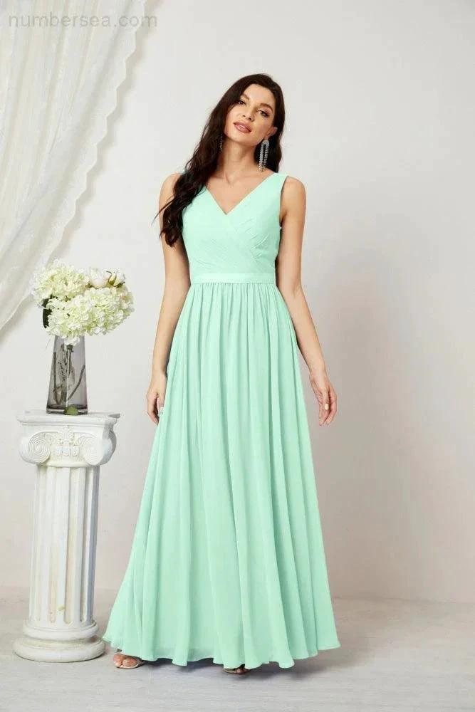 Women's Chiffon Long Bridesmaid Dresses A line Sleeveless Formal Prom Gown for Evening Party Homecoming Dresses 2808 (ZD16947)