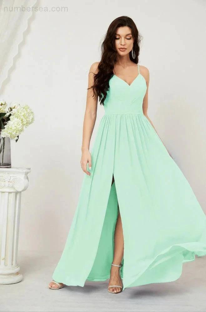 ZapDress  Neck Bridesmaid Dresses Chiffon Long Spaghetti A-line Formal Prom Gown for Wedding Party Evening 2801 (ZD16961)