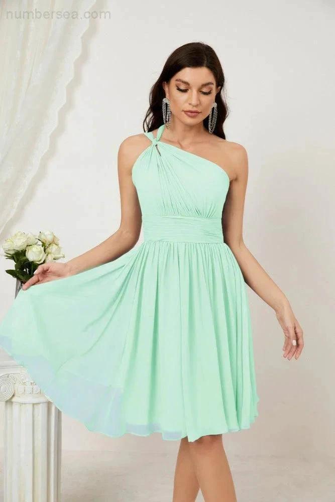 ZapDress Women Chiffon Short One Shoulder Bridesmaid Dress Formal Dresses for Party Homecoming  2804 (ZD16948)
