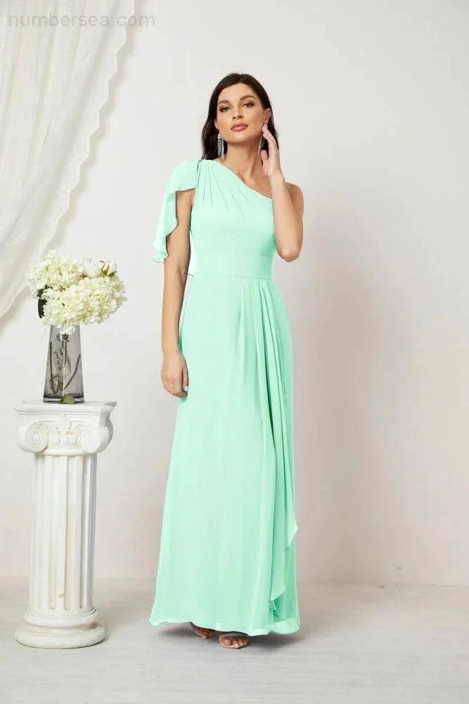 ZapDress  Chiffon Ruffled One Shoulder Long Bridesmaid Dresses A-line Formal Evening Gown Side Split 2809 (ZD17049)